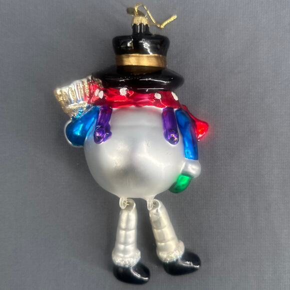 Thomas Pacconi Blown Glass Snowman Ornament 6” Hand Painted Dangle Leg Christmas - Picture 4 of 16